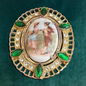Vintage 1930s Dress Clip Victorian Revival Porcelain Portrait